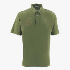 Polos>SERGE BLANCO Short-sleeved cotton polo shirt with army green SB embroidery DRAGEE