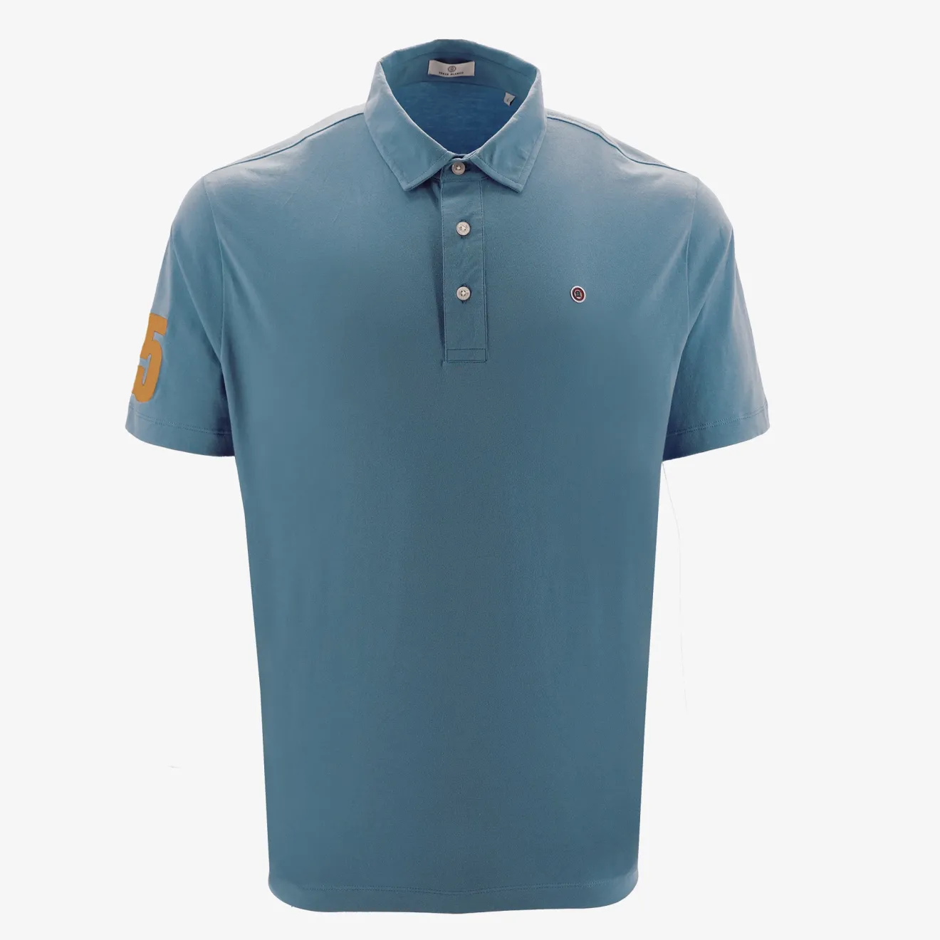 Polos>SERGE BLANCO Short-sleeved cotton polo shirt with 15 blue embroidery ARMY