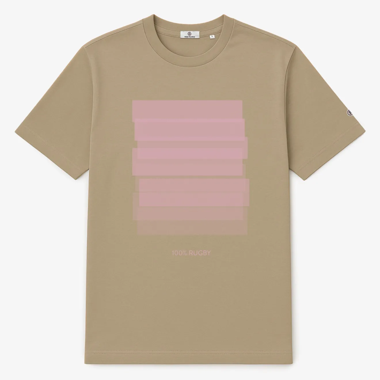 T-shirts>SERGE BLANCO Short-sleeved cotton T-shirt with beige print dark navy