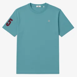 T-shirts>SERGE BLANCO Short-sleeved cotton T-shirt with 15 ice blue print MILITAIRE