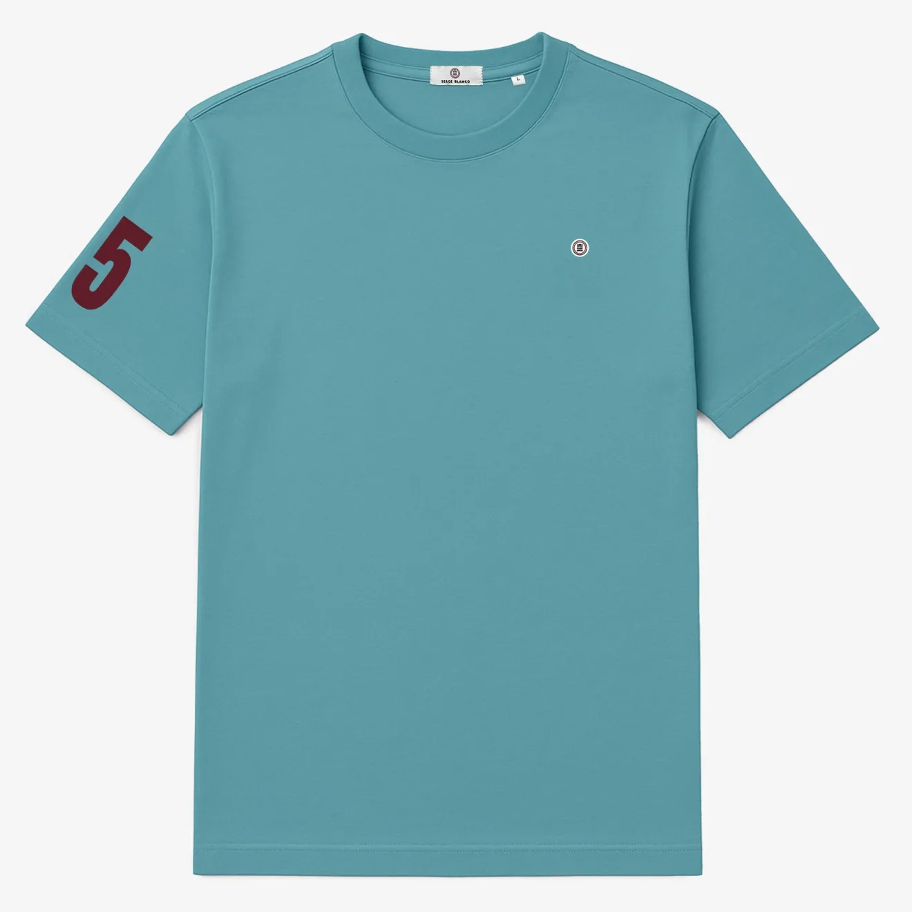 T-shirts>SERGE BLANCO Short-sleeved cotton T-shirt with 15 ice blue print MILITAIRE