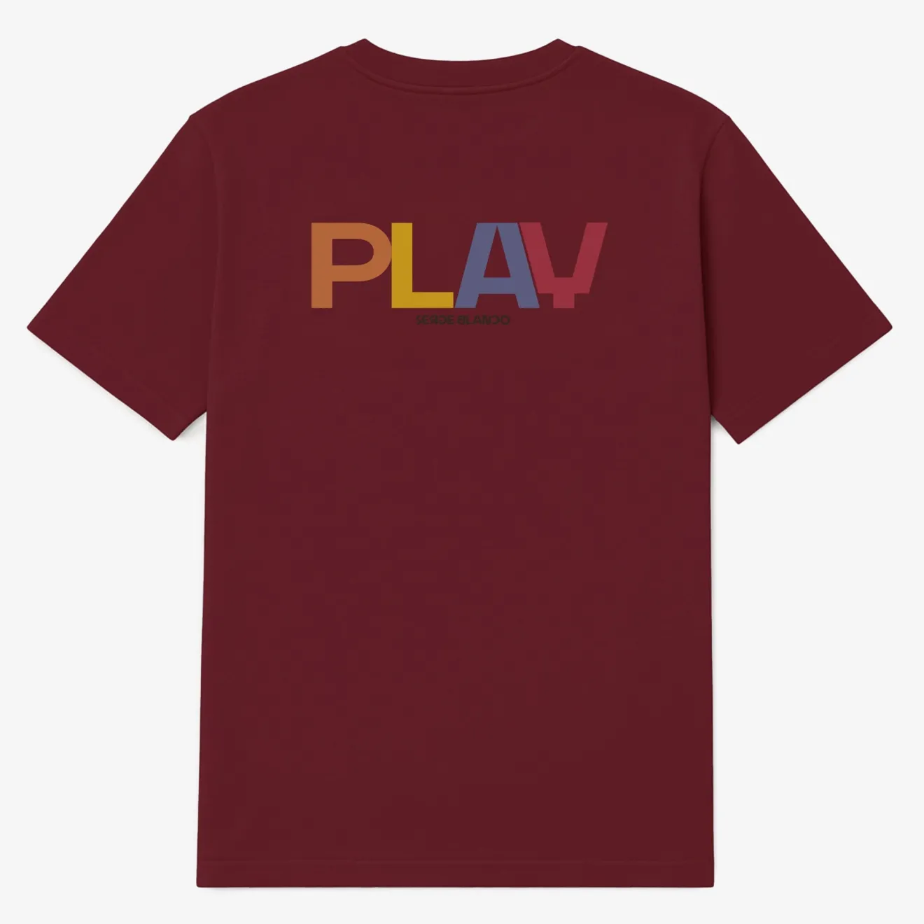 T-shirts>SERGE BLANCO Short-sleeved cotton T-shirt with PLAY print on the back in merlot red GLACIER