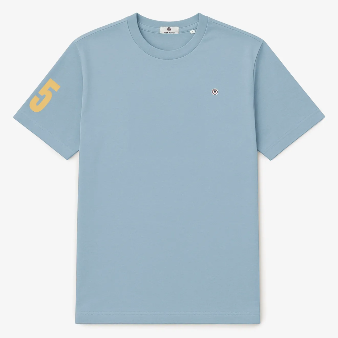 T-shirts>SERGE BLANCO Short-sleeved cotton T-shirt with 15 blue dragée print SAPIN