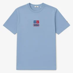 T-shirts>SERGE BLANCO Short-sleeved cotton T-shirt with SB1958 print in candy blue ROSE