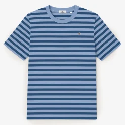 T-shirts>SERGE BLANCO Short-sleeved cotton T-shirt with candy blue stripes MARINE