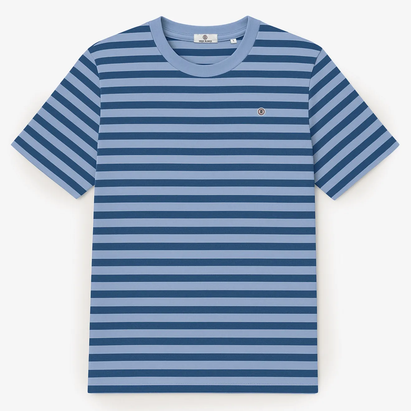 T-shirts>SERGE BLANCO Short-sleeved cotton T-shirt with candy blue stripes MARINE