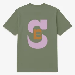 T-shirts>SERGE BLANCO Short-sleeved cotton T-shirt with SB print on the back on army green ROSE