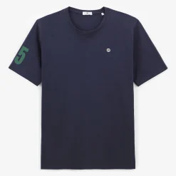 T-shirts>SERGE BLANCO Short-sleeved cotton T-shirt with 15 navy blue print DARKBLUE