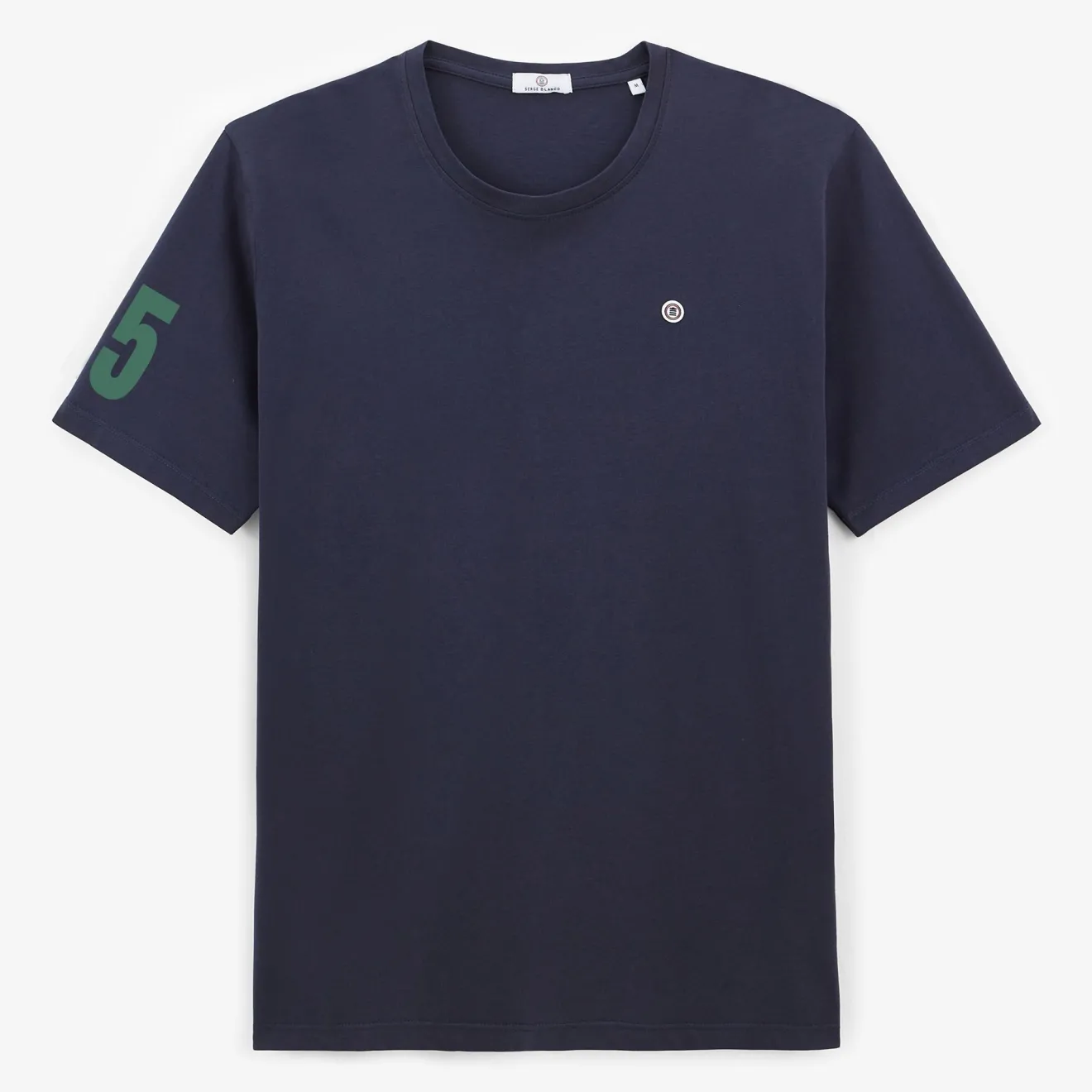 T-shirts>SERGE BLANCO Short-sleeved cotton T-shirt with 15 navy blue print DARKBLUE