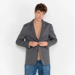 Blazers|L'élégant>SERGE BLANCO Simonni grey marl blazer jacket DARK NAVY