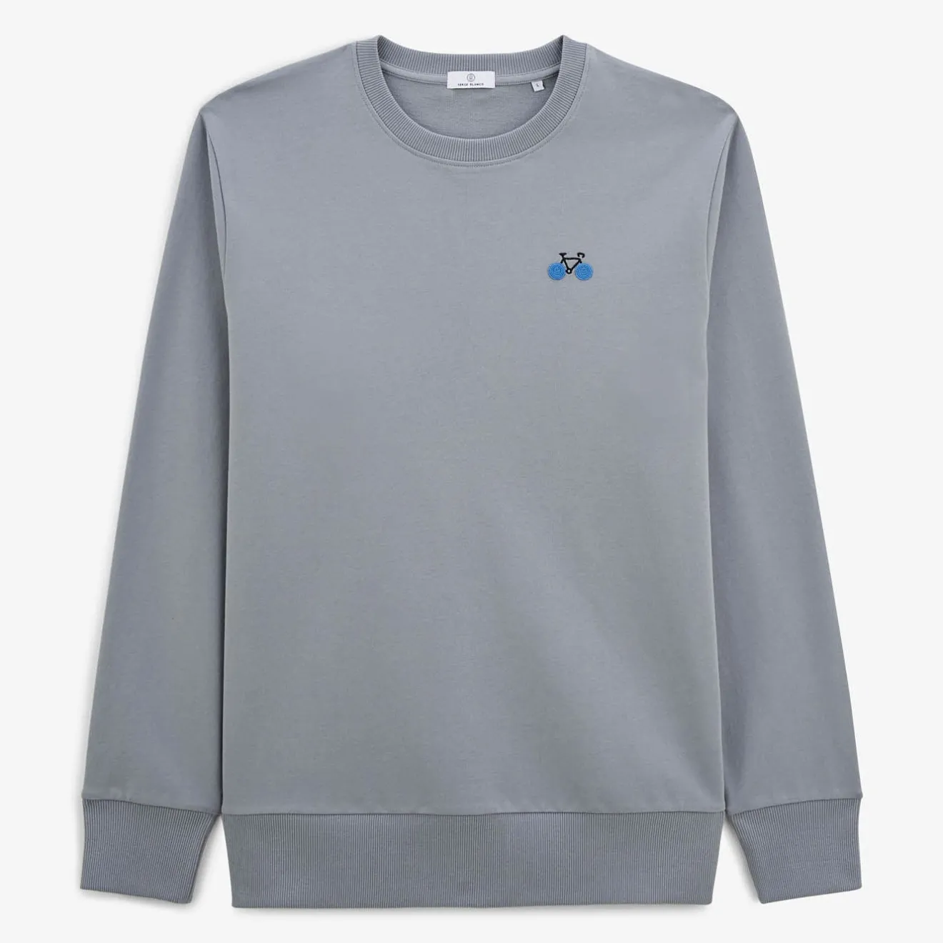Crazy Logo|Sweats>SERGE BLANCO Stanley sweatshirt with slate gray bicycle embroidery CORAIL