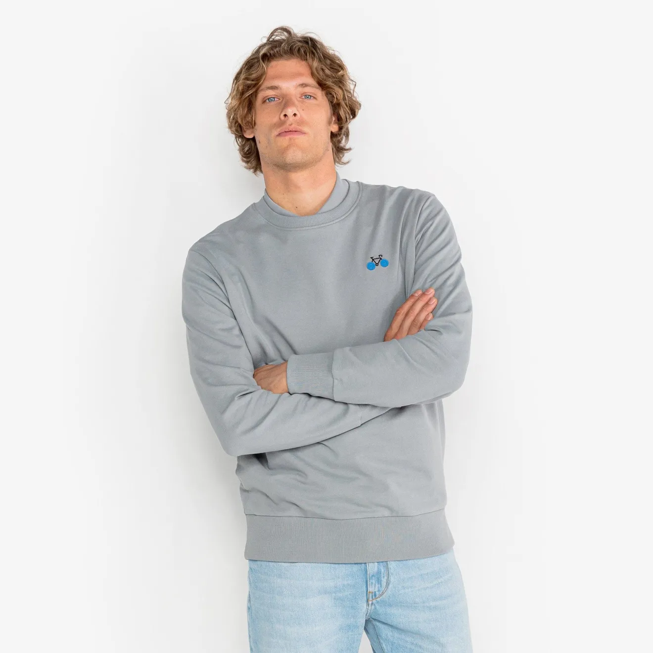 Crazy Logo|Sweats>SERGE BLANCO Stanley sweatshirt with slate gray bicycle embroidery CORAIL