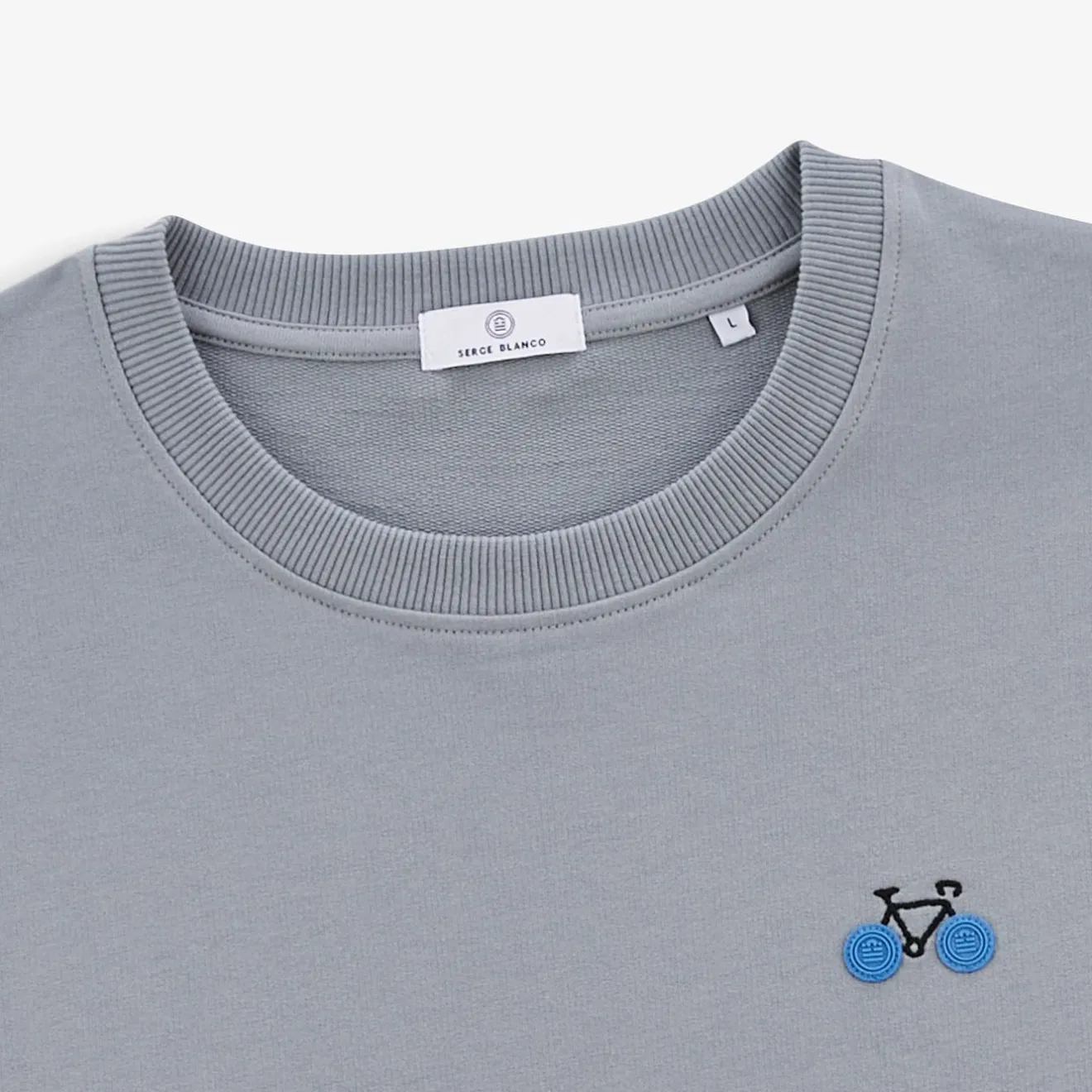 Crazy Logo|Sweats>SERGE BLANCO Stanley sweatshirt with slate gray bicycle embroidery CORAIL