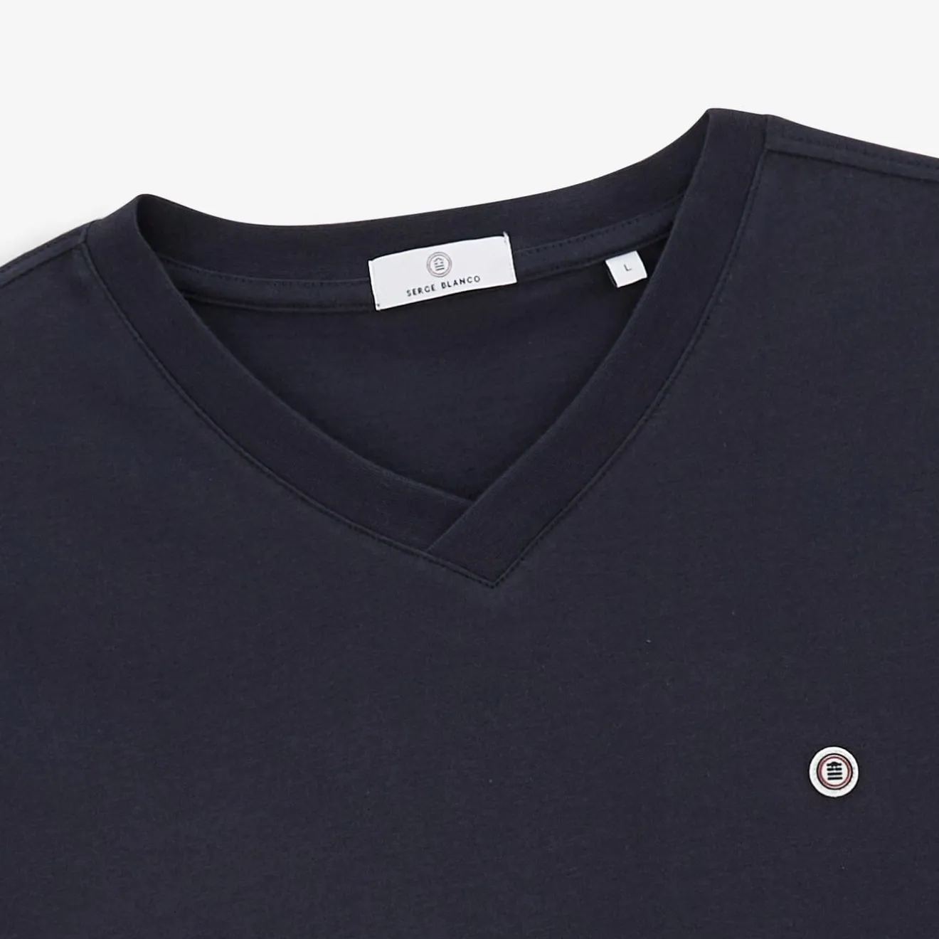 T-shirts>SERGE BLANCO Thibault V-neck T-shirt Dark Navy Men | BLANC