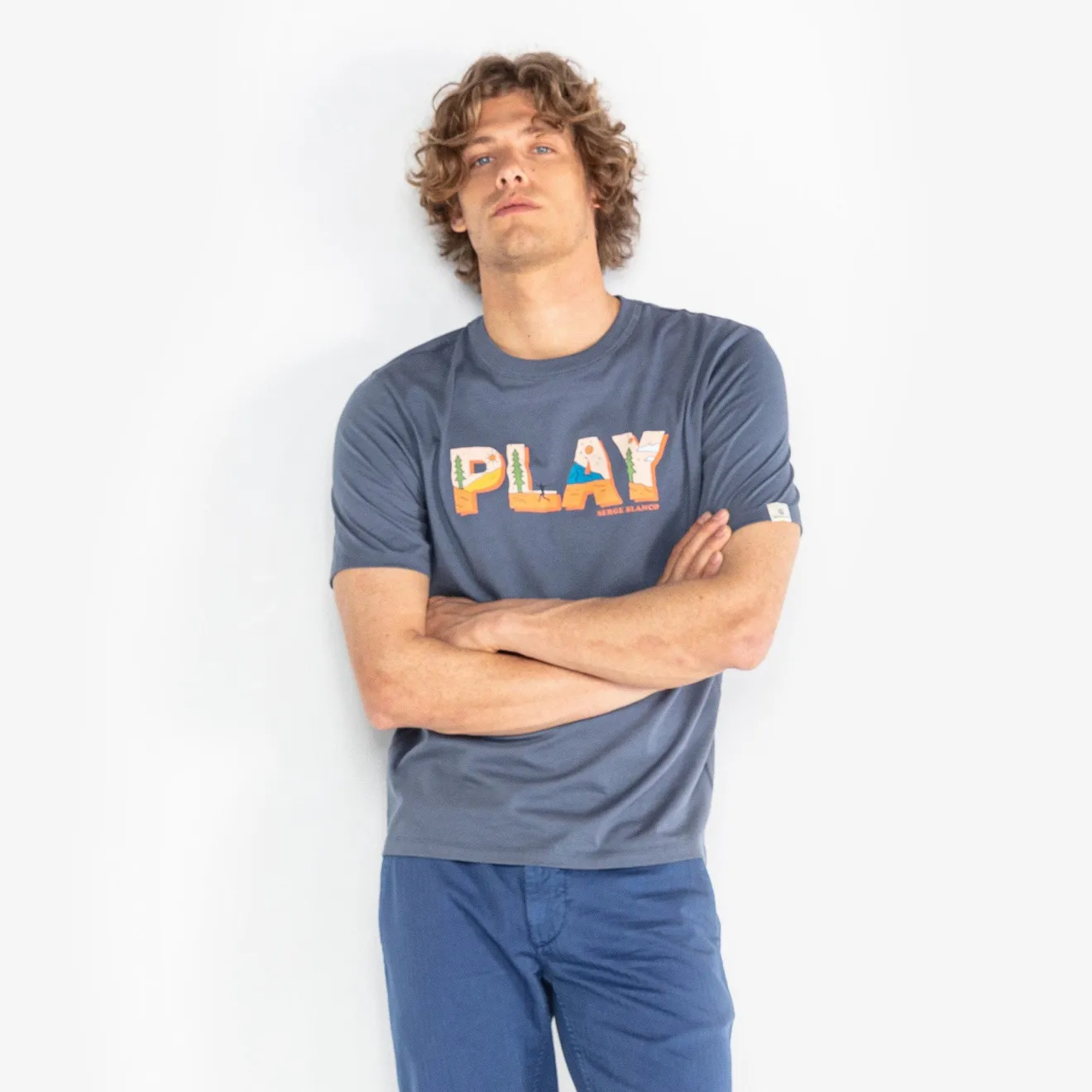 Ligne Play|T-shirts>SERGE BLANCO Todd T-shirt Denim Blue | PERLE