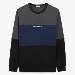 Sweats>SERGE BLANCO Tricolor round neck sweatshirt with anthracite gray logo PASTEL