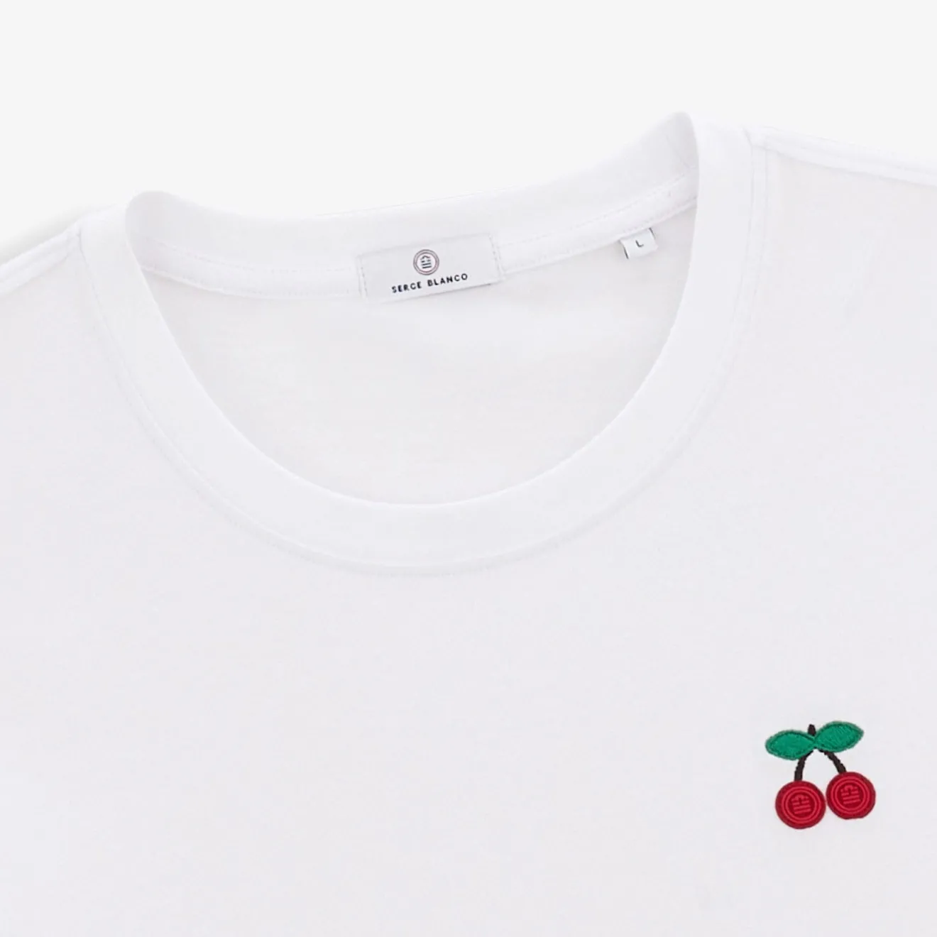 Crazy Logo|T-shirts>SERGE BLANCO Tucker T-shirt Cherry Embroidery White Men | ARDOISE