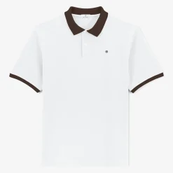 Polos>SERGE BLANCO White pique knit polo shirt with contrasting collar ANTHRACITE