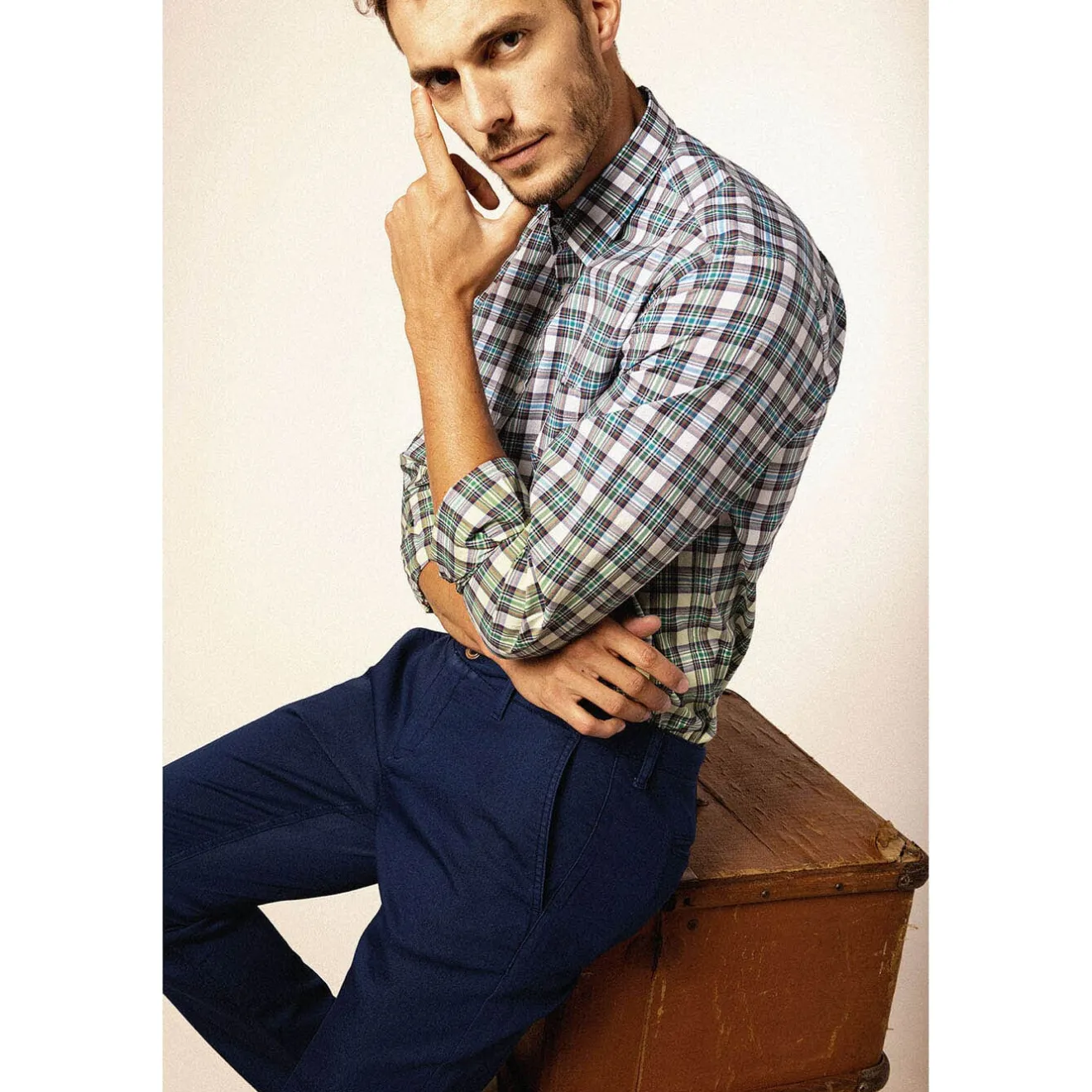 Chemises>SERGE BLANCO Woven Plaid Gradient Long Sleeve Shirt ABRICOT