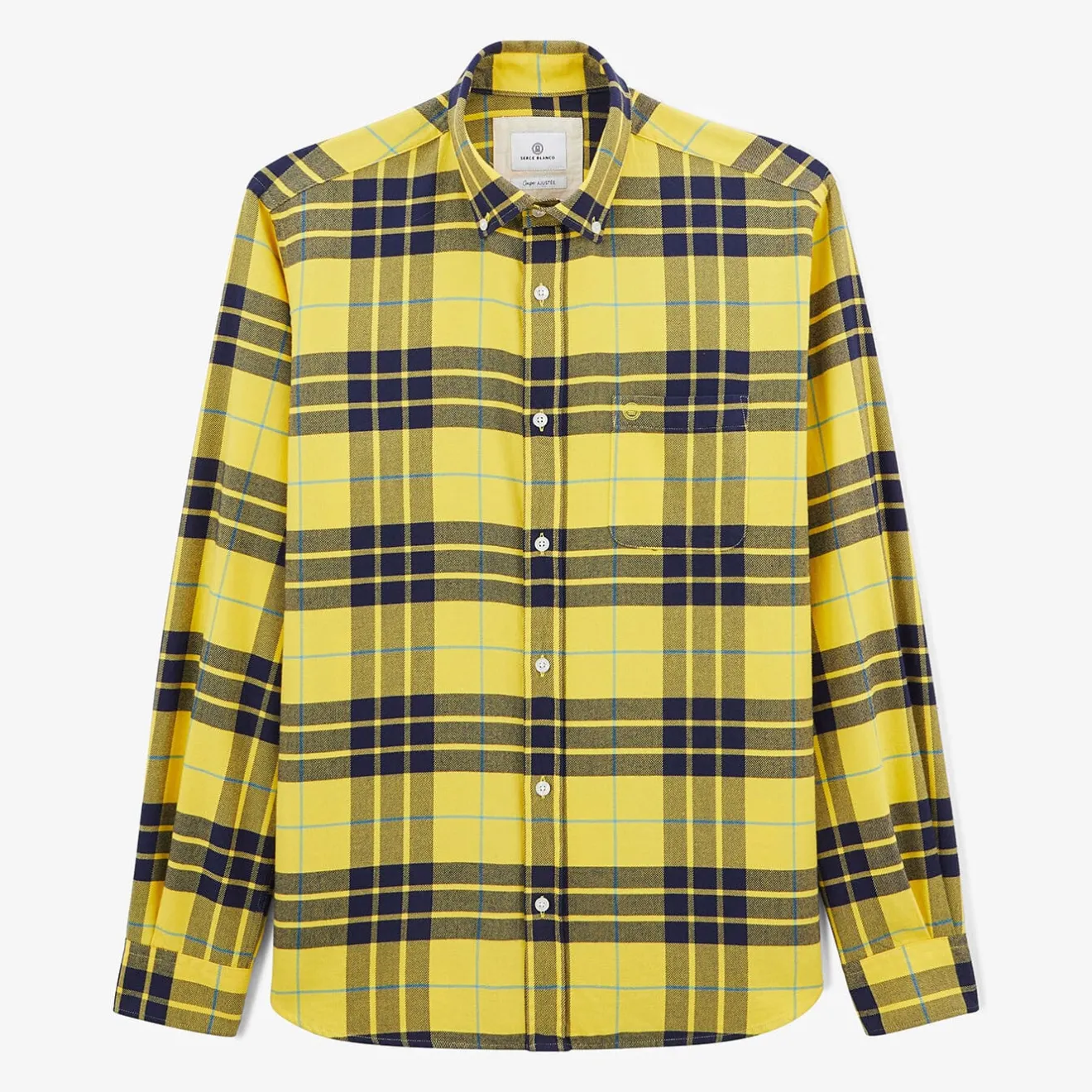 Chemises>SERGE BLANCO Yellow cotton plaid shirt MARINE