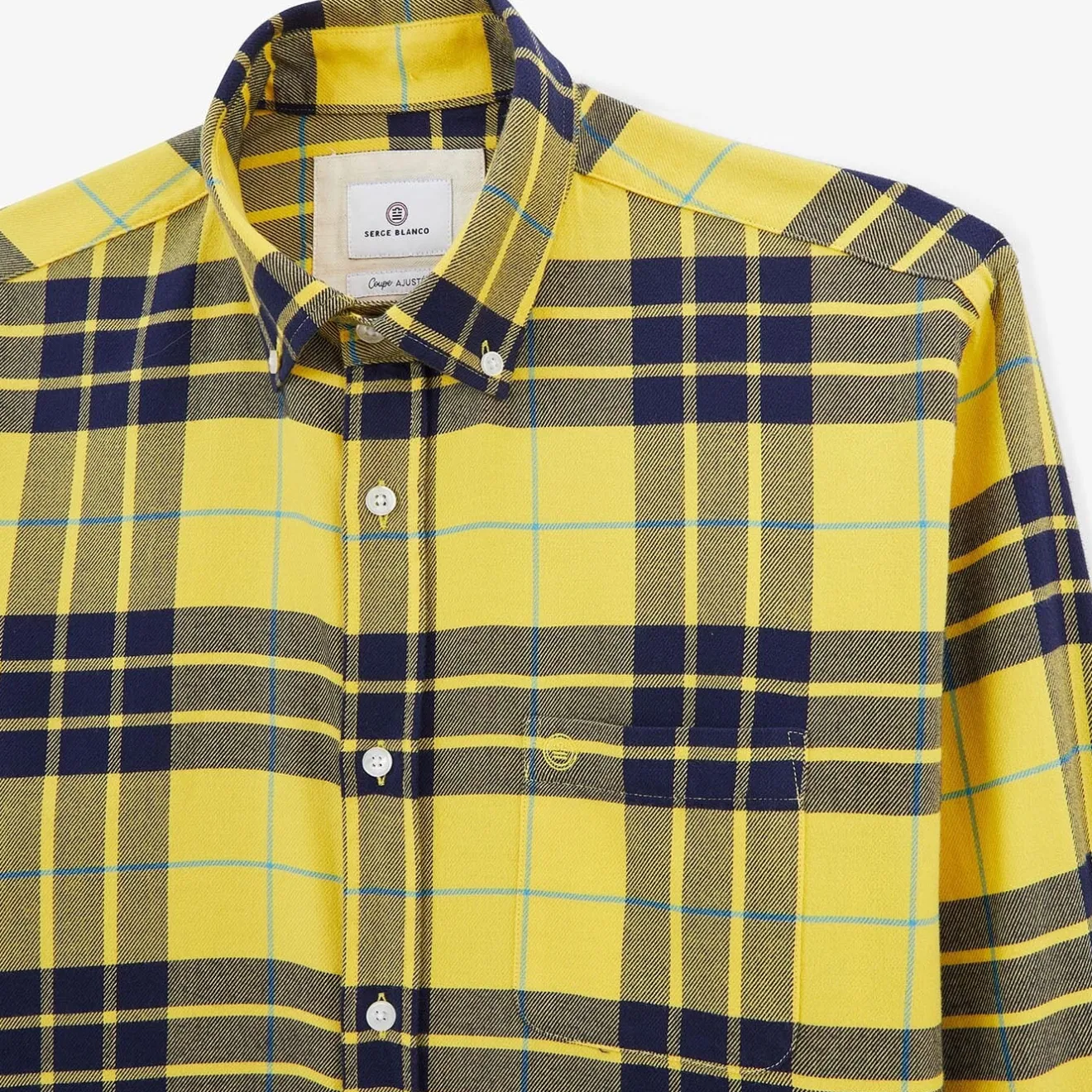 Chemises>SERGE BLANCO Yellow cotton plaid shirt MARINE