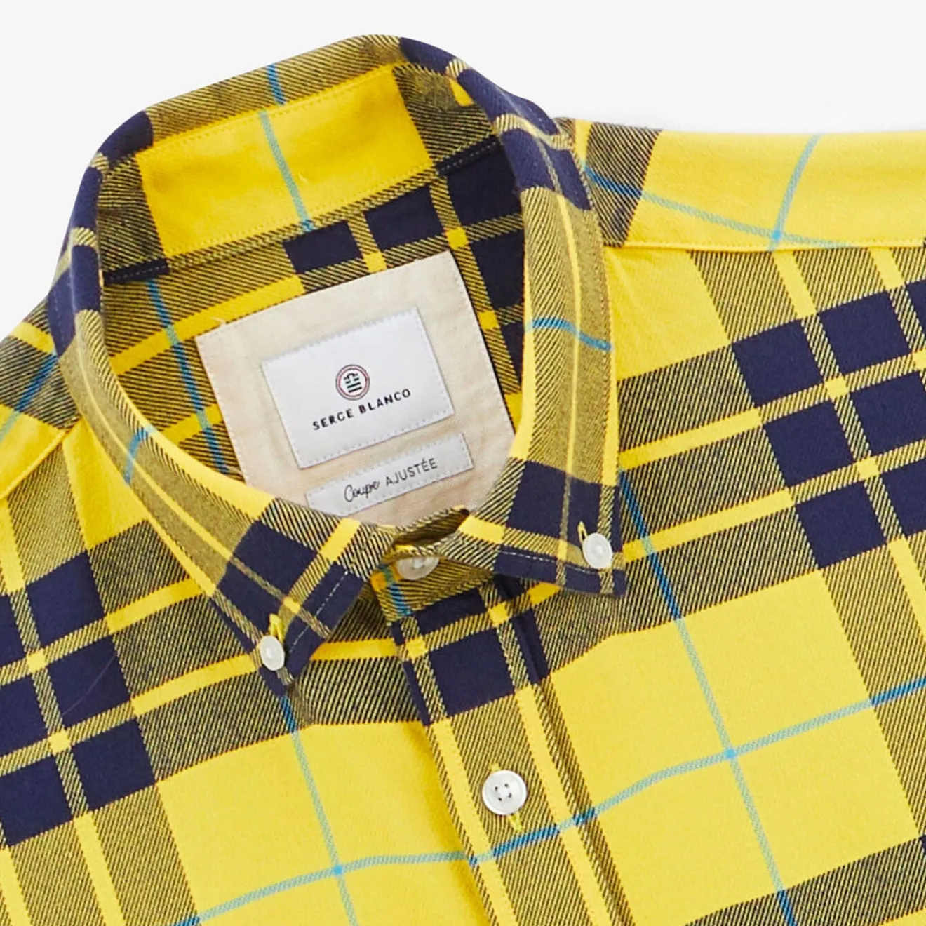 Chemises>SERGE BLANCO Yellow cotton plaid shirt MARINE